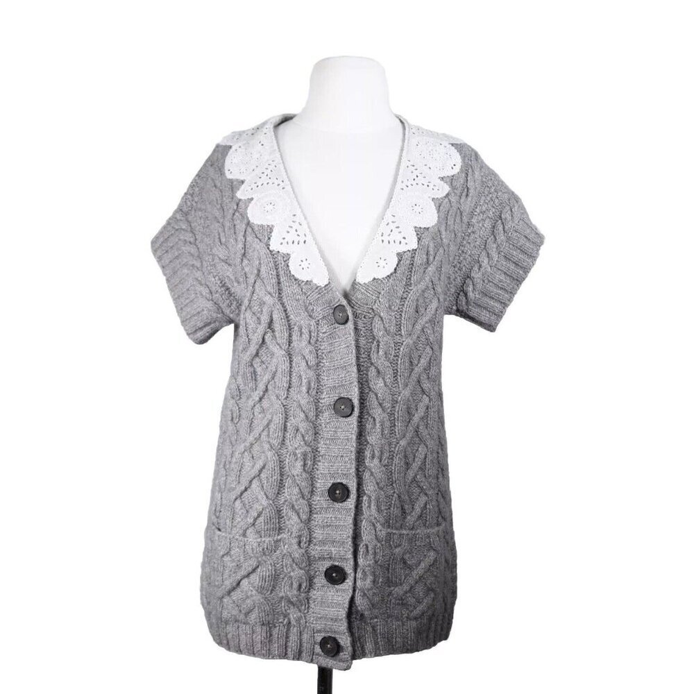 3.1 Phillip Lim Women’s Medium Gray Cable Knit Cashmere Cardigan Button Sweater